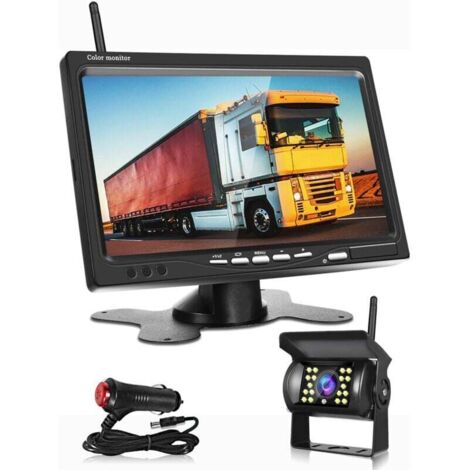 Caméra de Recul sans Fil + Kit Moniteur LCD 7" 12V - 24V Kit de système de Parking pour Caméra de Vision Nocturne Étanche pour RV/Bus/remorque/fourgonnette/Camion/Camping-Car