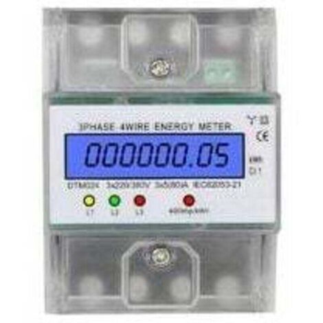Compteur d'énergie triphasé à 4 fils, 220/380 V, 5-80 A, unité en kilowattheure (kWh), montage sur rail DIN, compteur d'énergie numérique avec écran LCD rétroéclairé. (1/4)