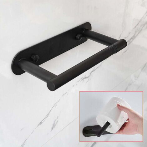 Porte-papier toilette noir - Porte-papier toilette pour salle de bain, type auto-agrippant ou à vis, mural, design rotatif avec clips, convient à tous les emplacements, en acier inoxydable. (1/4)