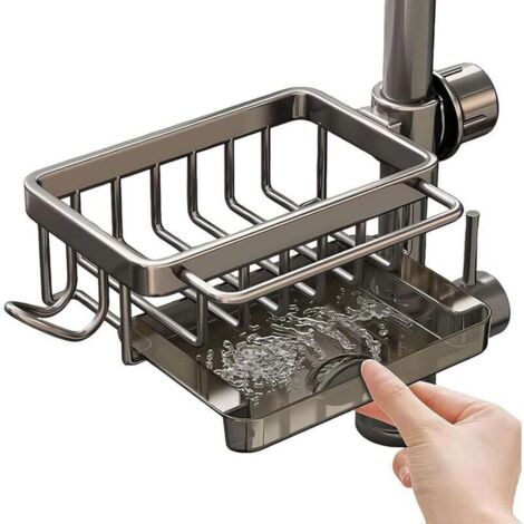 Étagère de rangement pour robinet d'évier, porte-éponge à vaisselle fixé au robinet, bac de récupération, support de rangement rond multifonctionnel pour tuyau d'arrosage (1/4)
