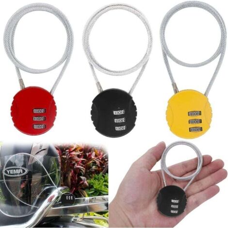 Cadenas à Code 3 Chiffres Antivol Casque Bagage Vélo Moto Poussette Boîte à Outils 3 Pièces Noir Rouge Jaune (1/4)