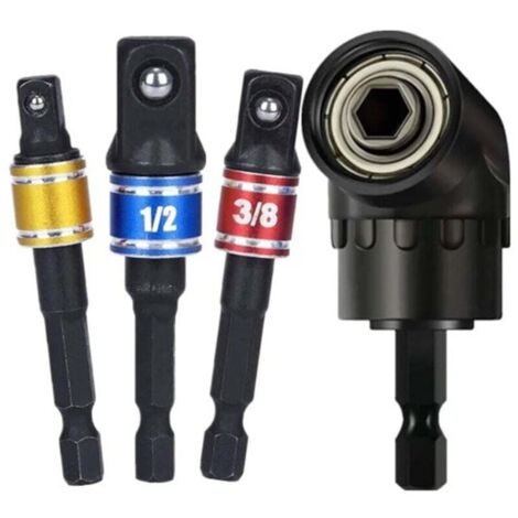 Adaptateur Perceuse Embout Coudé 105 Degrés 1/2 3/8 1/4 Pouce Douille 360 Degrés Vis Écrou 4 Pièces (1/4)
