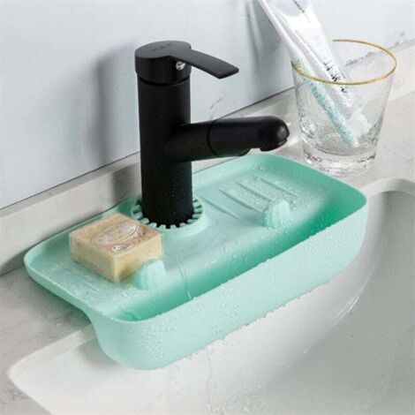 Tapis De Séchage En Silicone Avec Poignée Robinet Porte Éponge Pour Évier Cuisine Salle De Bain Bleu (1/4)