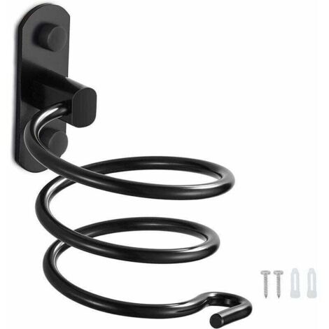 Porte Sche Cheveux Support de Sche Cheveux Mural en Aluminium Support de Cble pour Cuisine Salle de Bain Accessoires de Salle de Bain(Noir) (1/4)