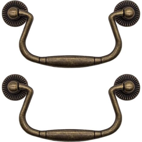 Set aus 2 antiken, klappbaren Schubladengriffen aus Bronze-Eisen für Schranktüren, Kommoden, Küchenschränke, Sideboards usw. Vintage-Landhausstil (1/4)