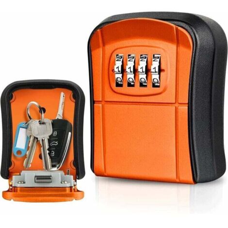 Wandmontierter Schlüsseltresor, Mini-Außensafe mit zurücksetzbarem 4-stelligen Code, wasserdichter Schlüsseltresor für Zuhause, Schule, Büro, Fabrik, Garage (Orange) (1/4)