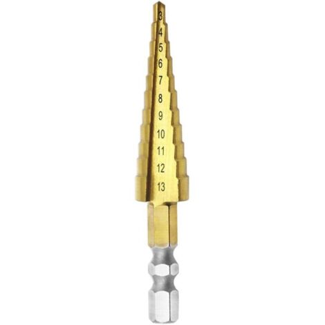 Mengshen 3-13 mm Stufenbohrer, titanbeschichteter HSS-Stufenbohrer mit Sechskantschaft, professioneller Pagoden-Stufenbohrer, multifunktionaler Lochreibahle (1/4)