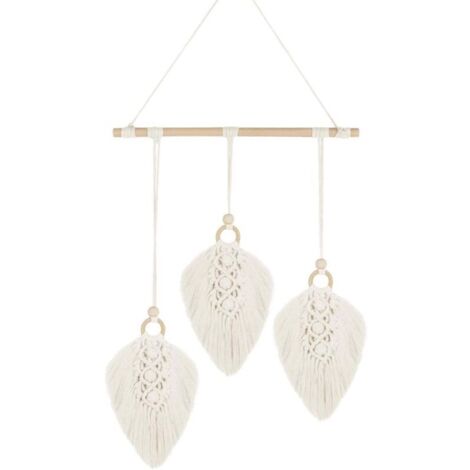 Dekorativer Makramee-Wandbehang im Boho-Stil mit Federn, Wanddekoration für Schlafzimmer, Wohnzimmer, Studentenwohnheim, Garten oder Terrasse, 45 x 90 cm