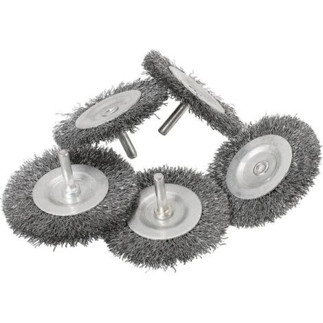 Set mit 5 feinen Stahldraht-Scheibenbürsten (Ø 75 mm) für Metall und Stein, Drahtbürste für Bohrmaschinen mit 6-mm-Schaft, zum Entrosten, Abbeizen, Raspeln und Reinigen (1/4)