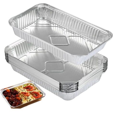 25 Stück Aluminiumfolien-Lebensmittelbehälter, Grillzubehör zum Kochen, Backen, Einfrieren und Aufbewahren großer Lebensmittel, 31 cm x 21 cm x 5 cm (1/4)