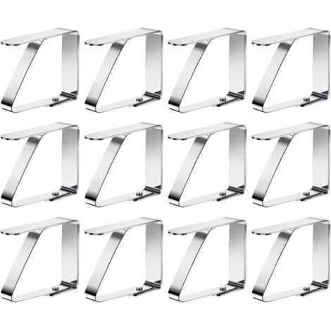 12 Tischdeckenclips aus Edelstahl, rutschfest, für den Außenbereich geeignet, für Gartentische mit einer Stärke von 0-3 cm (1/4)