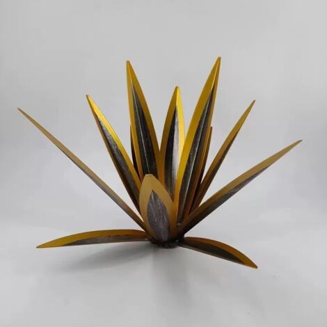 Metallene Gartendekoration in Form einer Agave - Rustikale Metallskulptur - Rustikale Gartenstatue - 35 cm, 9 Blätter (gelb)