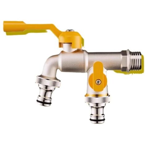 Doppelt auslaufendem Messing-Gartenhahn, frostsicherer Außengartenhahn 1/2" x 3/4" mit Kupferkugelventil, komplett aus Kupfer gefertigter Doppelhahn für Terrasse, Waschküche, Autowaschanlage (doppelte
