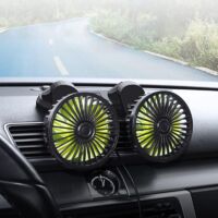 Autoventilator mit 360° verstellbarem Doppelkopf, bürstenlosem Motor, leisem Betrieb, Micro-USB-Anschluss für Auto, SUV, Wohnmobil, LKW und Boot (ohne Farblicht)
