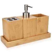 Badezimmer-Accessoire-Set – Badezimmeraccessoires aus Bambus – Zahnbürstenhalter – Seifenspender – Ständer