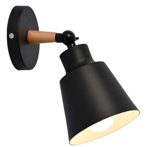 Chao Zan Applique Vintage in Legno E27 Industriale Retrò Lampada da Parete con Base in Metallo e Braccio in Legno Lampada a Muro a Sospensione (Senza Lampadine) (Nero