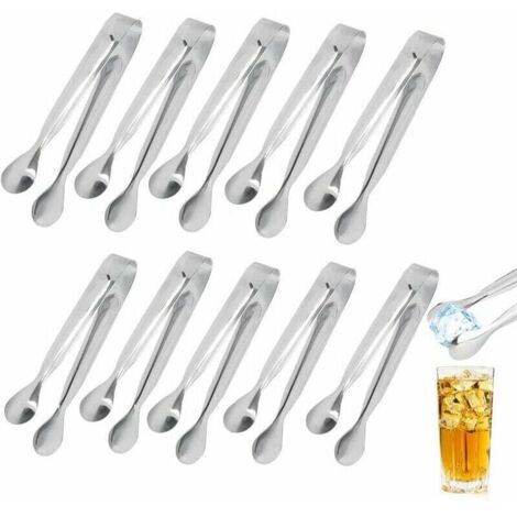 Mini-Eiszange aus Edelstahl, Eiszange für Hochzeit, Party, Bar, Küche, Süßigkeiten, Kuchen, Kaffee, Tee, 10 Stück