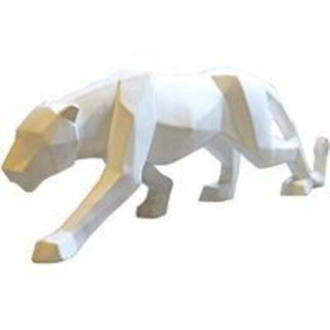 Statua di pantera, scultura di leopardo, ornamenti artistici e artigianali, moderni, astratti, geometrici, in resina, per soggiorno, mobile TV, decorazione, bianco, piccolo, 25 cm