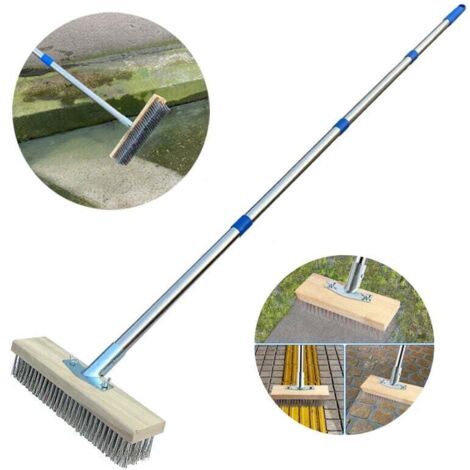 Scopa in metallo resistente con manico rimovibile (167 cm), spazzola metallica rigida per rimuovere erbacce, muschio e macchie ostinate, scopa con setole per patio, terrazza e cortile