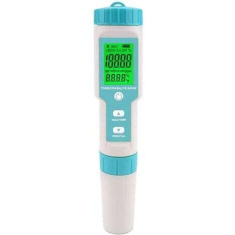 Tester di salinità per piscina, misuratore di pH e salinità per acqua salata, misuratore digitale 5 in 1 di pH e salinità per piscina, vasca idromassaggio e spa