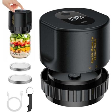 Macchina per sottovuoto, macchina per sottovuoto per barattoli di conservazione, kit elettrico per sigillare barattoli di vetro con 10 coperchi, macchina per sottovuoto con display LED per barattoli d