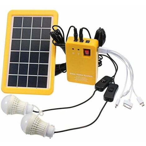 Pannello generatore solare con caricabatterie USB da 3 W e 2 lampadine
