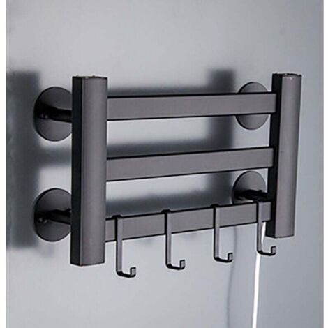 Scaldasalviette elettrico, temperatura costante per bagno 120W, montaggio a parete, senza foratura, 3 strati, nero