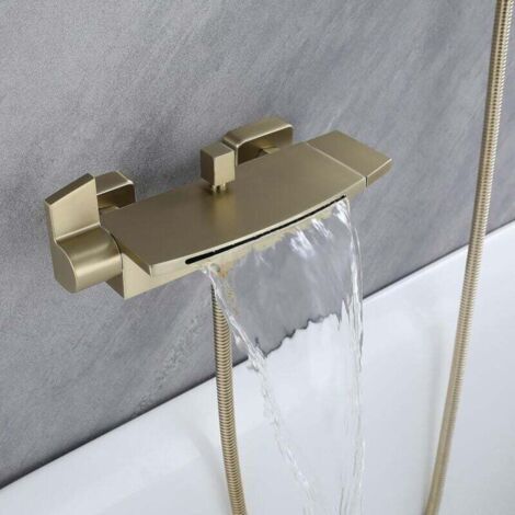 Rubinetti a cascata per lavabo bagno oro spazzolato, ottone, rubinetti per lavabo acqua calda e fredda, rubinetto lavabo monoforo monocomando, alto Efficency