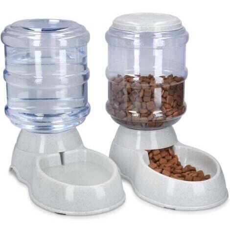 Distributore di cibo secco e acqua Aiperq 2X - Accessorio per cani e gatti - 2 ciotole automatiche per cibo - per gatti, cani e conigli - Capacità 3,8 l