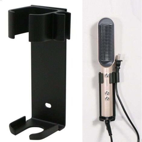Supporto da parete senza fori, compatibile con Dyson Airwrap, alluminio, supporto per piastra (nero)