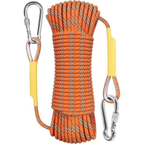 Corde Statique 10 Mm – 15 M Avec 2 Mousquetons Acier – Escalade, Sauvetage, Randonnée