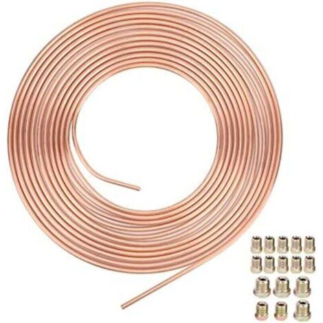 Kit de Tuyau de Frein en Cuivre 3/16" 7,62m avec 16 Raccords pour Automobile
