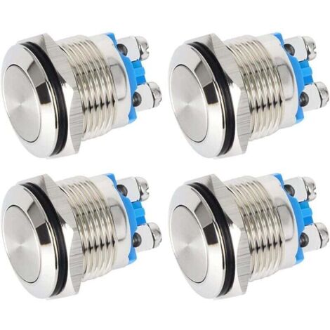 4 Interrupteurs Bouton-Poussoir Étanches 16mm Acier Inoxydable Tête Plate 3A 12V 24V 125V 250V Avec Bornes À Vis