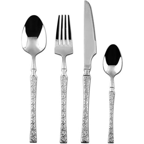 Set di posate in argento martellato per 10 persone, set di posate in acciaio inossidabile 18/10, set di utensili da cucina per casa, cucina, ristorante, matrimonio, design moderno, resistente, lucidat