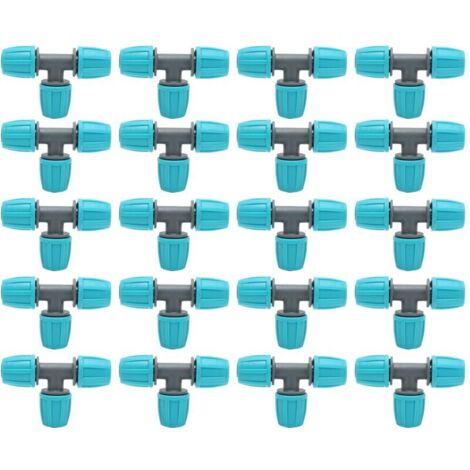 20 raccordi a T per tubi in PE da 16 mm, adatti per tubi di irrigazione per serre, giardini e agricoltura, dimensioni 9,3 x 6 cm.