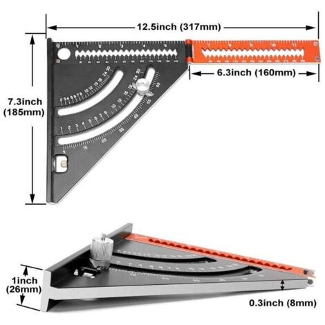 Escuadra De Carpintero Metálica 45° Y 90° – Juego Triangular Para Marcar Curvas Y Ángulos Exactos