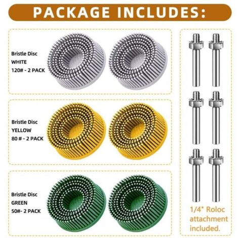 Disque De Poils Abrasifs 50mm Avec Tige 1/4" - Roue Polissage Emery 50/80/120 Pour Perceuse