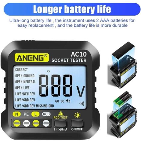 SHUIYUE Testeur Prise GFCI HT107D – Écran LCD Tension 90-250V, Détecteur RCD, Polarité & Disjoncteur