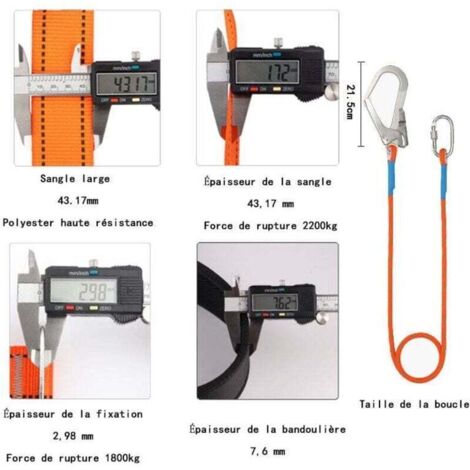 Kit Harnais De Sécurité Anti-Chute Réglable Avec Crochet - Grande Boucle 5m - Travail En Hauteur