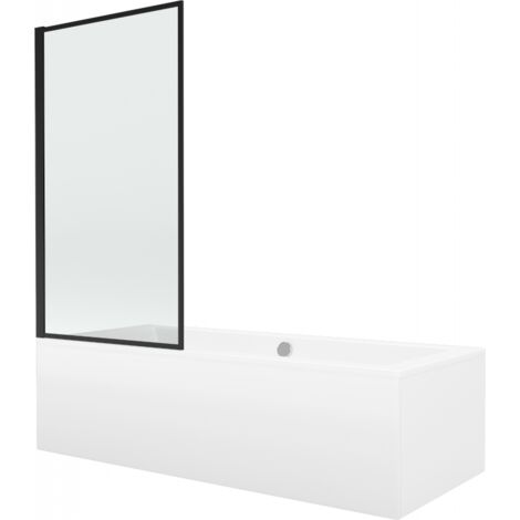 Mexen Cube vasca rettangolare 180 x 80 cm con rivestimento e schermo a 1 anta 80 cm, motivo nero - 550518080X9308017070 (1/5)