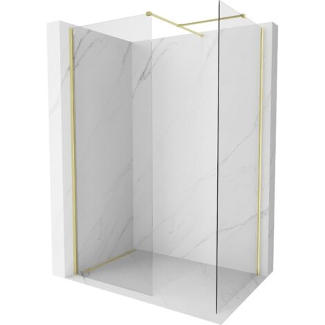 Mexen Kioto-X parete doccia Walk-in 130 x 80 cm, trasparente 10 mm, oro spazzolato - 800-130-202-55-00-080-X (1/5)