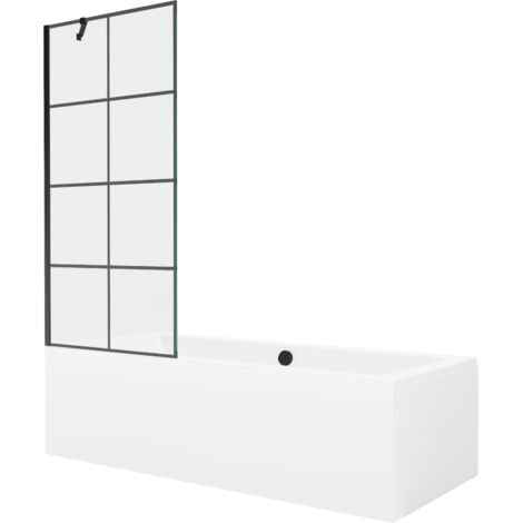 Mexen Cube vasca rettangolare 170 x 80 cm con pannello e schermo 1-anta 80 cm, motivo nero - 550517080X9508007077