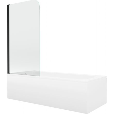 Mexen Vega vasca da bagno rettangolare 150 x 70 cm con rivestimento e paravento a 1 anta 70 cm, trasparente, nero (1/5)