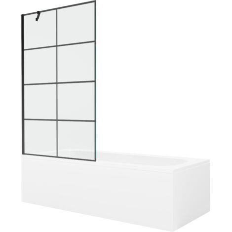 Mexen Vega vasca da bagno rettangolare 170 x 70 cm con pannello e paravento a 1 anta da 100 cm, motivo nero (1/5)