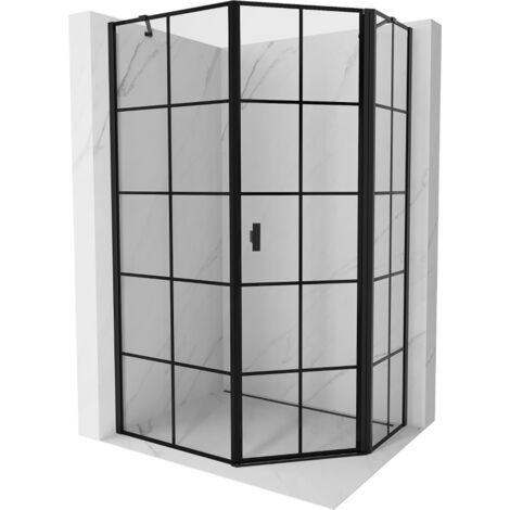 Mexen Mist cabina doccia pentagonale asimmetrica a battente destra 90 x 100 cm, griglia nera, nero - 8A8-090-100-70-77-P (1/5)