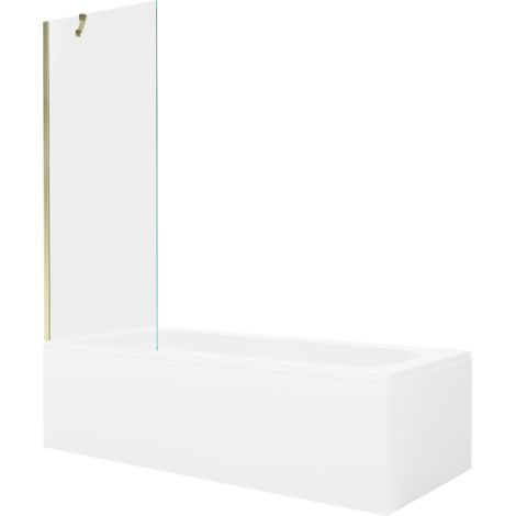 Mexen Vega vasca da bagno rettangolare 170 x 70 cm con rivestimento e paravento a 1 anta 70 cm, trasparente, oro