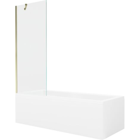 Mexen Cubik vasca rettangolare 160 x 70 cm con pannello e parete doccia ad un'anta 70 cm, trasparente, dorato