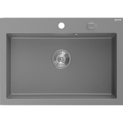 Mexen Elix lavello in granito a 1 vasca 700 x 500 mm, grigio, sifone cromato - 6526701005-71