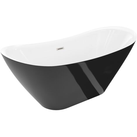 Mexen Lotos vasca da bagno autoportante 170 x 75 cm, bianca/nera, troppopieno nichel spazzolato - 52051707775-97 (1/3)