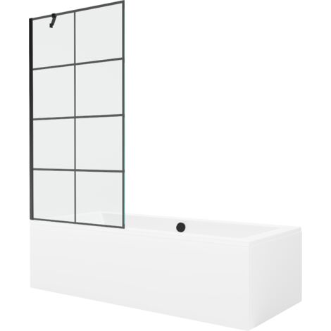 Mexen Cube vasca da bagno rettangolare 170 x 80 cm con pannello di copertura e paravento a 1 anta 90 cm, motivo nero (1/5)